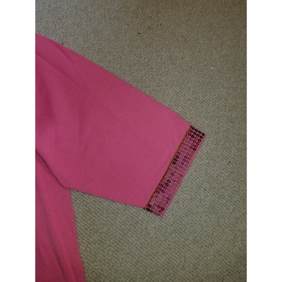 NWOT Womens Sweater-QUACKER FACTORY-pink 100% cotton sequin trim pullover 3/4-3X - Picture 3 of 5